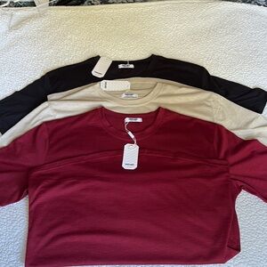 Set of Three Crew Neck T-Shirts - Black, Beige, and Red